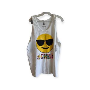 Mens WHITE TANK TOP Emoji SMILEY FACE Sunglasses #CHILL Tie Dye Letters L